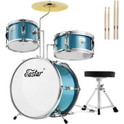Eastar 14" Drum Set for Kids, 3-Piece with Bass Tom Snare, Adjustable Throne, Cymbal, Pedal and Two Pairs of Drumsticks for Beginners, Metallic Sky Blue
