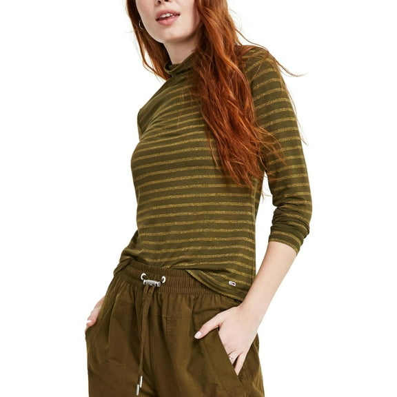 Tommy Hilfiger Womens Metallic Basic T-Shirt, Green, X-Large