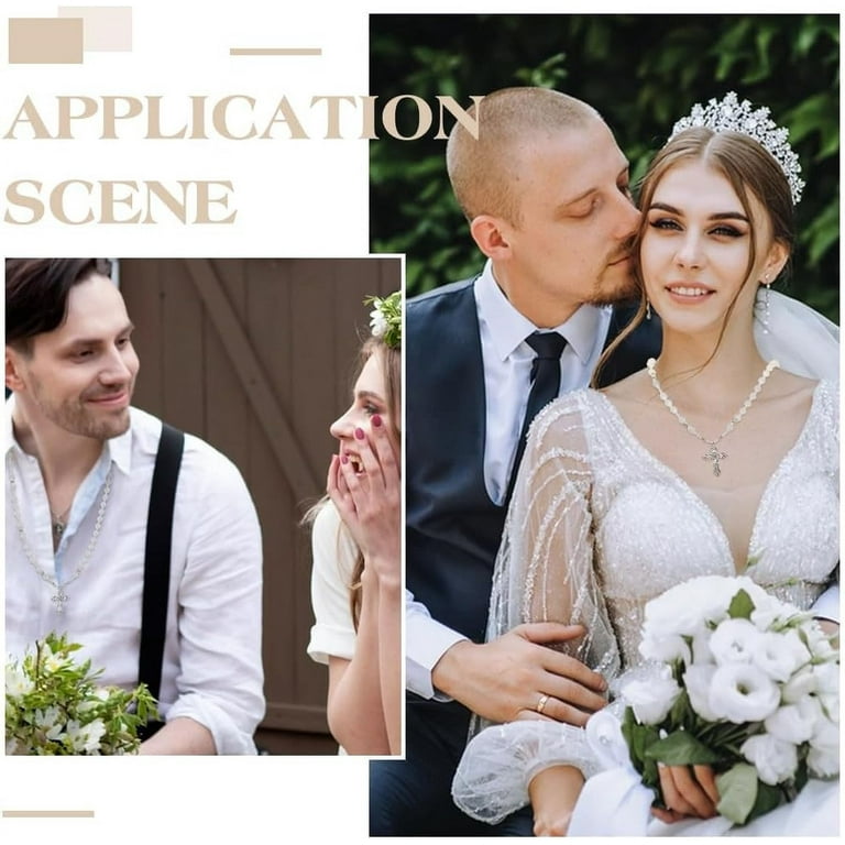 Crystal Wedding Rosary Crystal Beads Necklace Silver Alloy Cross