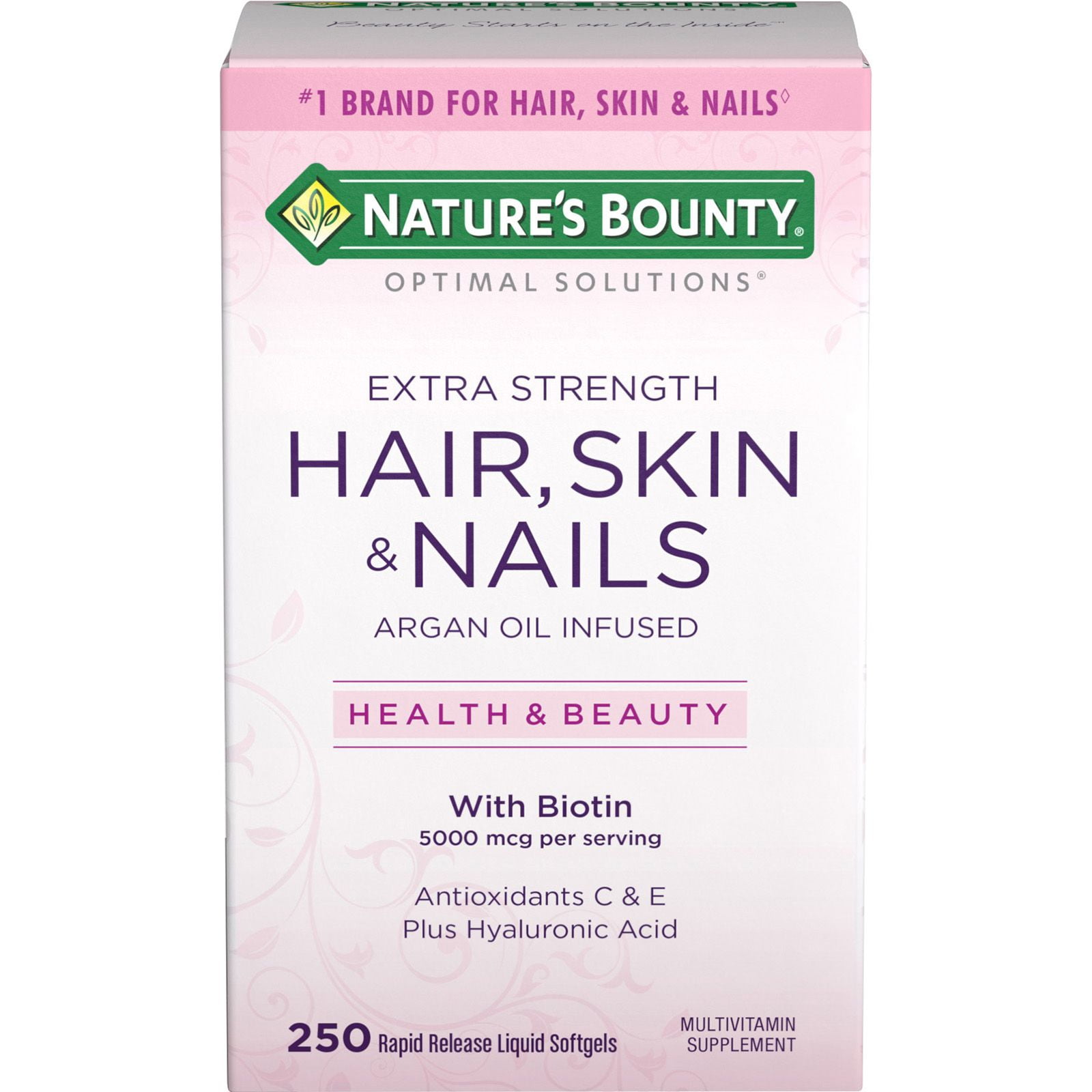 Natures Bounty Hair Skin and Nail Vitamins with Biotin, Soft Gels, 250 Ct -  Walmart.com