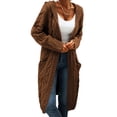 thumbnail image 2 of Langwyqu Autumn Winter Women Knit Long Hooded Cardigan Sweater With Pocket, 2 of 5