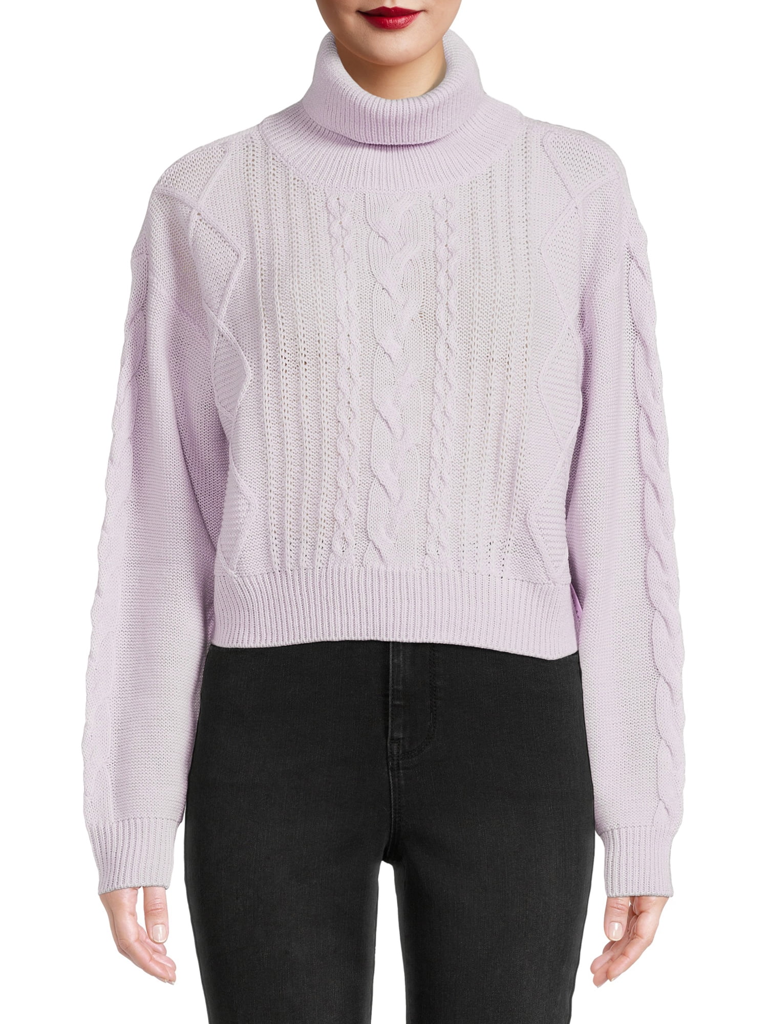Kendall + Kylie Juniors Cable Knit Crop Turtleneck Sweater