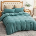 thumbnail image 3 of PURE ERA 2pc Duvet Cover Set Twin Size 100% Cotton Jersey Knit Cotton,Solid Teal Green (1pc Pillow Sham,Zipper Closure), 3 of 5