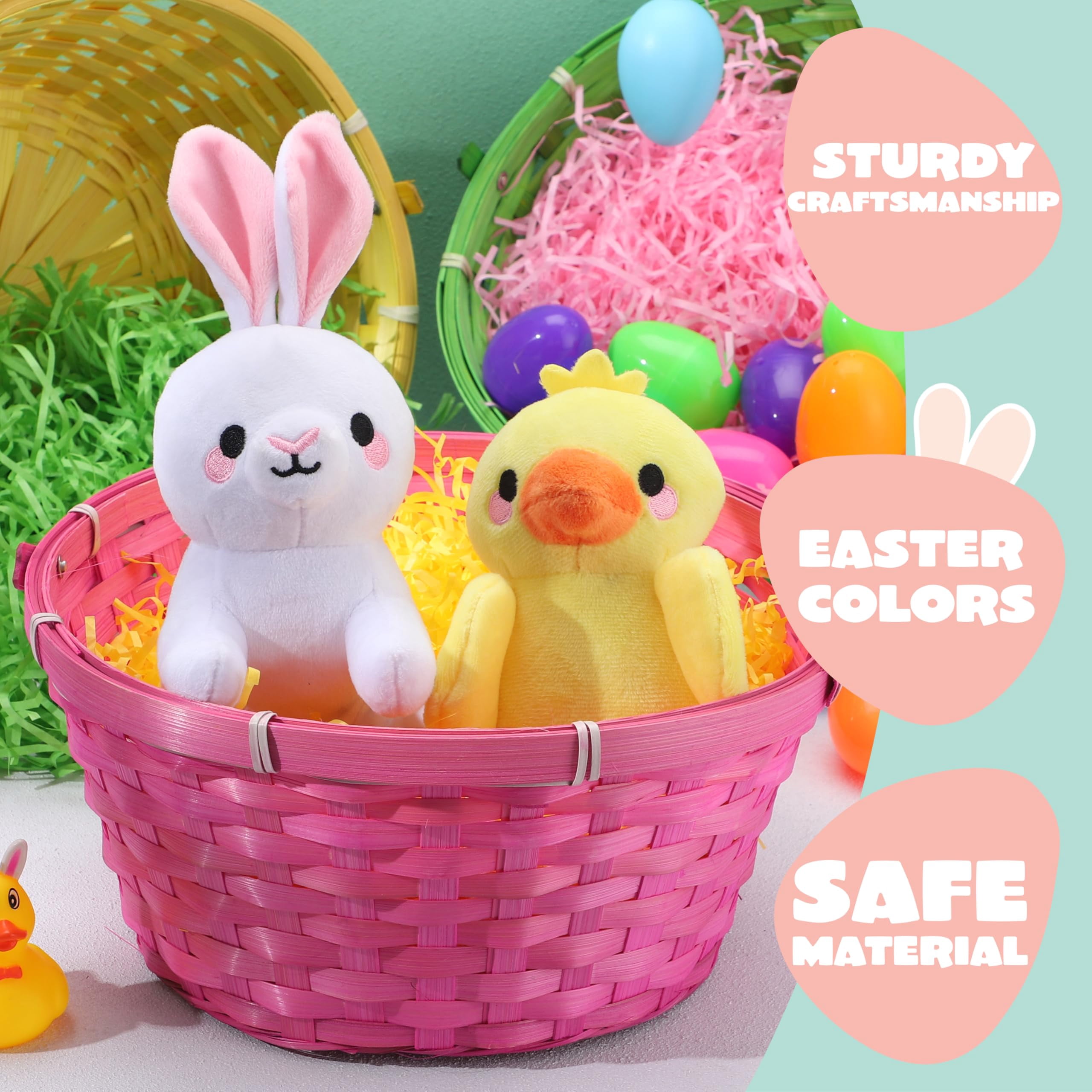 3 Easter Baskets With Handle And 3 Colors Grass Paper Shreds  Empty Gift Basket For Egg Hunt Party Supplies Filling Candy & Favors (yellow Pink Green)