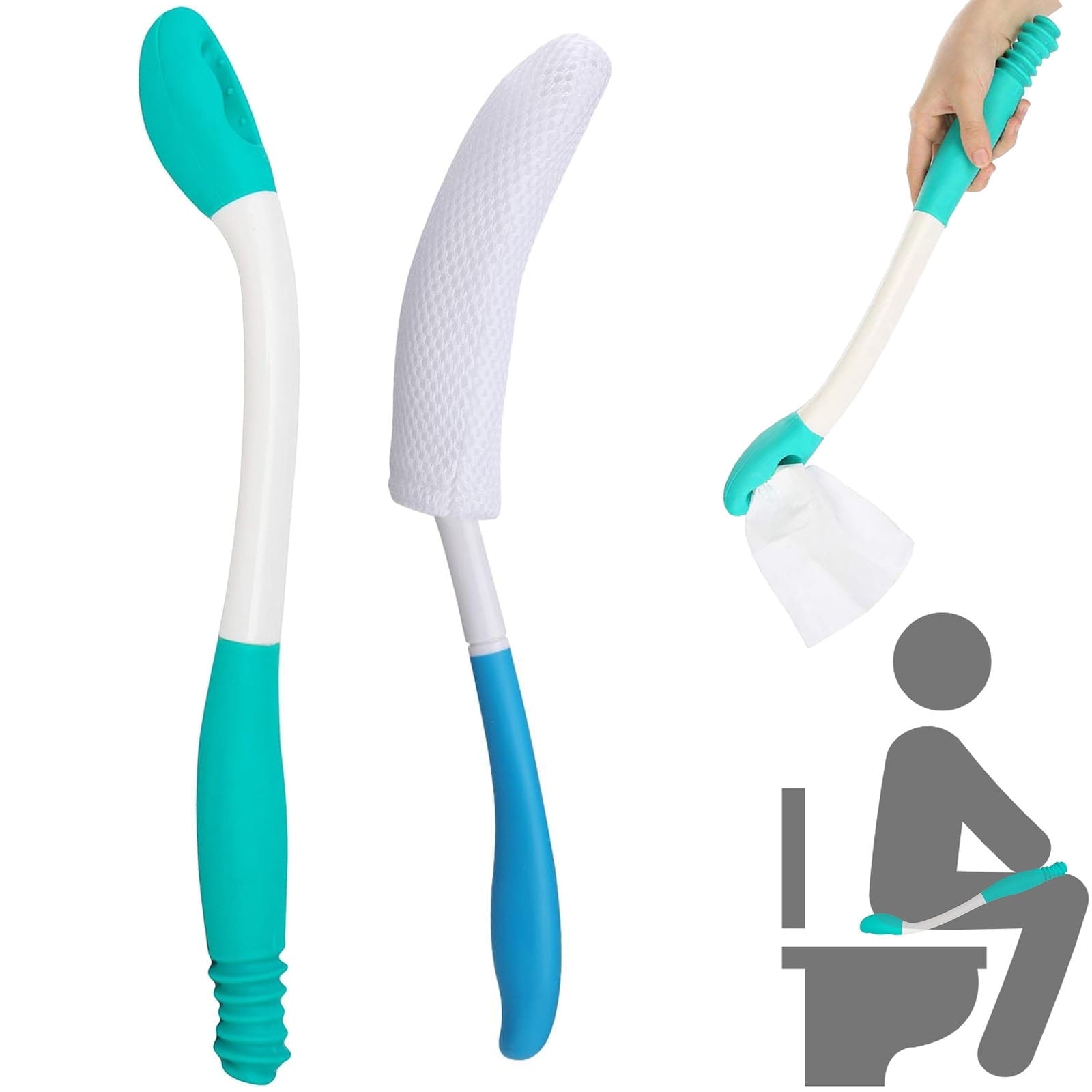 LASIEYO Set of 2 Toilet Aids for Wiping, Wiper Tool Toilet Aid Bath Brush for Elderly Disabled Pregnant