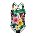 thumbnail image 4 of Uorisanigo Little Girls Swimsuits One Piece Quick Dry Summer Beach Swimwear with Criss-Cross Straps Hawaiian Flower Bathing Suit, Size 7-8, 4 of 7