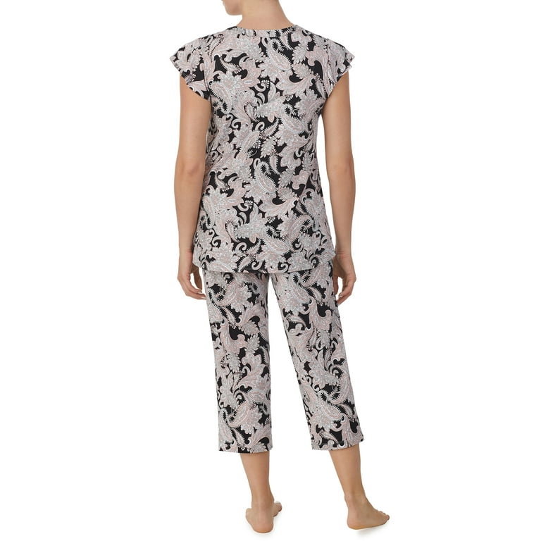 Ellen Tracy Short Sleeve Notch Neck Paisley Pajamas Women s or Women s Plus 2 Piece Set