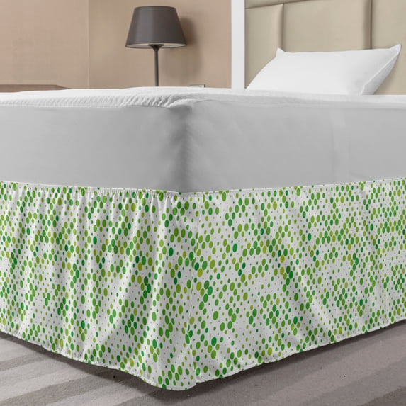 Artwork Bed Skirt, Geometrical Repetitive Small and Big Circle Pattern Modern Art, Elastic Bedskirt Dust Ruffle Wrap Around for Bedding Decor, 4 Sizes, Olive Green Lime Green, by Ambesonne