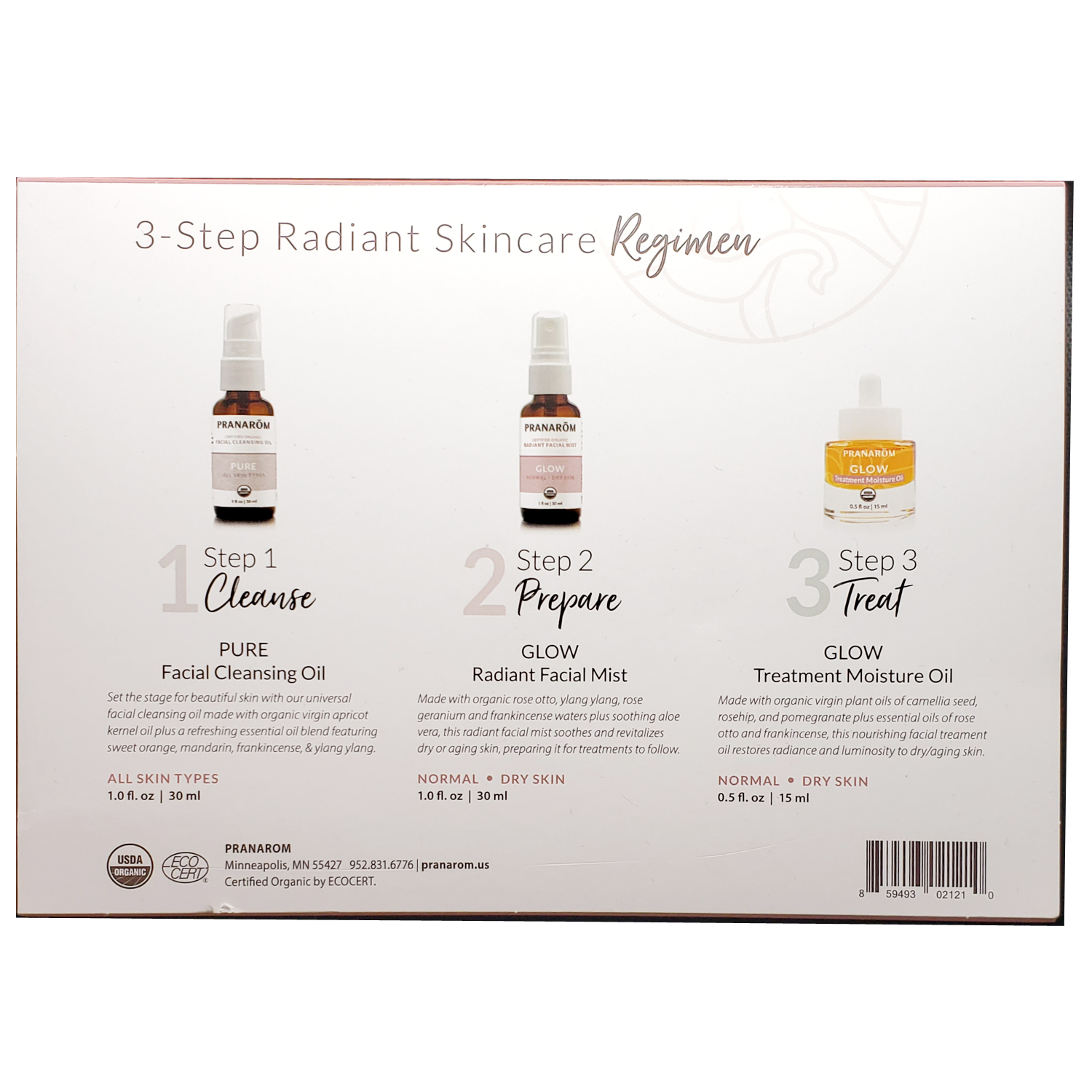 Pranarom - Glow Radiant Skincare Kit - 100% Pure & Organic Essential Oil Facial Cleanse, Moisture Oil, & Facial Mist - For Skincare Enthusiasts - Hydrating Facial Oil - Certified Organic Ingredients