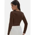 thumbnail image 4 of Women's Square Neck Long Sleeve Crop Top - Slim Fit Basic Blouse T-Shirt, 4 of 6