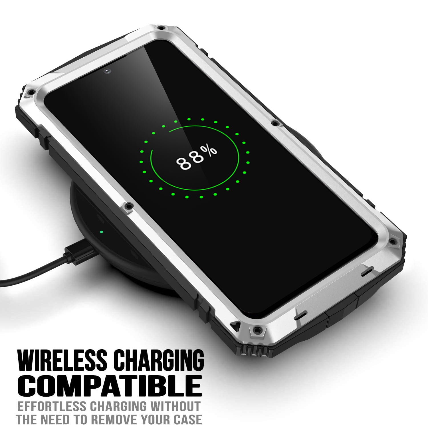 Samsung S21 FE Rugged Full-Body Case, Metal Bumper Built-in Screen Protector&Kickstand,Dustproof Drop-Proof,Full Body Protection Heavy Duty Rugged Military Cover For Samsung Galaxy S21 FE, Silver