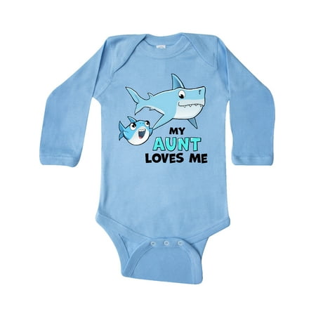 

Inktastic My Aunt Loves Me with Cute Sharks Gift Baby Boy or Baby Girl Long Sleeve Bodysuit