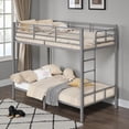 thumbnail image 3 of Tcbosik Twin Over Twin Size Metal Bunk Bed with Built-in Ladder and Full Length Guardrail, No Box Spring Needed, Grey, 3 of 10