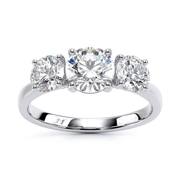 Oryn Jewel 1.7 Ct Round Cut Lab-Created Simulated Diamond Three Stone Engagement Ring - 14K White Gold Over Solitaire Wedding Ring for Her - Prong Set Diamond Ring - Ideal Gift for Anniversary