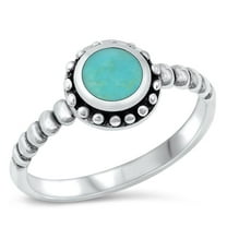 CHOOSE YOUR COLOR Round Bali Boho Simulated Turquoise Ring .925 Sterling Silver Band Blue CZ Female Size 7