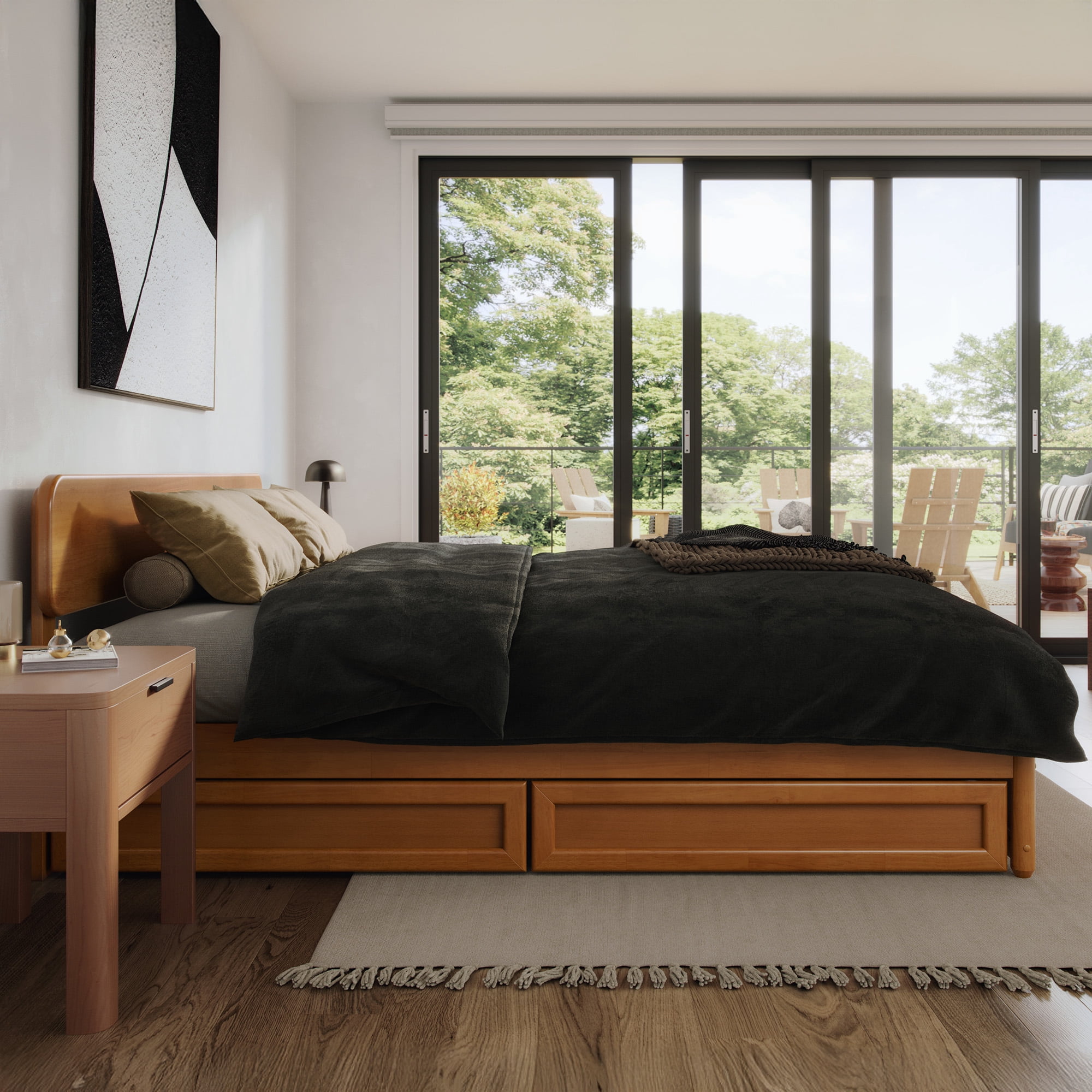 AFI Capri King Wood Platform Bed with Panel Footboard and Storage Drawers, Light Toffee