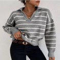 thumbnail image 3 of Camisa de punto a rayas de manga larga a la moda con cuello tipo polo que combina con todo, 3 of 6