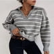 thumbnail image 3 of Camisa de punto a rayas de manga larga a la moda con cuello tipo polo que combina con todo, 3 of 5