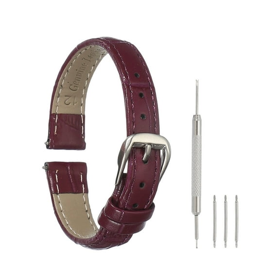 Uxcell Leather Watch Bands for Men and Women, 12mm Crocodile Pattern Quick Release Watch Strap Replacement, Flat Thin Elegant Leather Strap with Tools, Purple