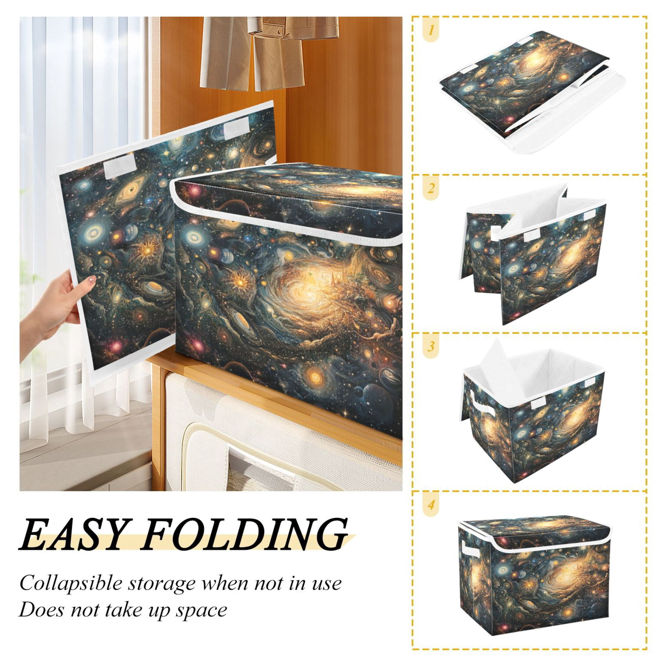 Storage Box With Lid 16.5x12.6x11.8In Foldable Stacked Household Storage Box Color Galaxy Picture