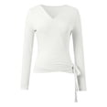 thumbnail image 2 of Lullu Girl's Tie Wrap Top Solid Lightweight Long Sleeve V Neck Shirt for Dance, 2 of 6