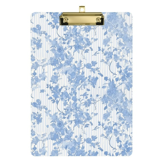 Plastic Clipboard Acrylic Hanging Clip Board with Gold Low Profile Office School Supplies 12.5x9 Blue White Stripes and Blue Flowers