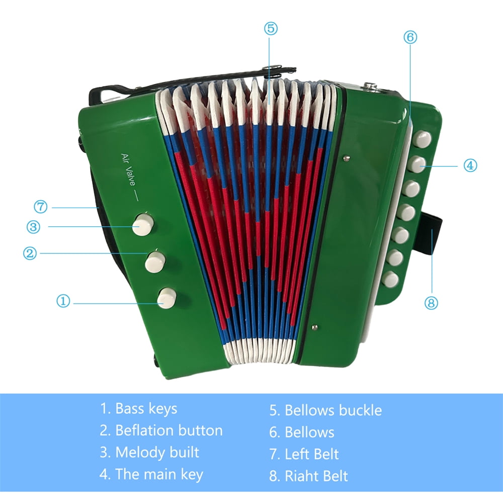 Aibecy Accordion for Beginners 7-Key 2-Bass Lightweight ABS Material Hand-Eye Coordination Stage Performance Christmas Gift