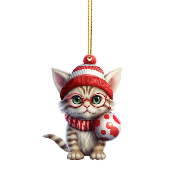 Colgante De Gato Bonito Colgante De Árbol De Navidad Colgante Para Coche Colgante Para Bolso Colgante De Árbol De Navidad Plano Acrílico 2D