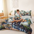 thumbnail image 3 of Feelyou Waterfall Mountain Dino Bedding Comforter Set for Boys Girls Kids, Natural Prehistoric Wildlife King Bedding Sets, Green Brown, Grey Reversible, 7-Piece, 3 of 7