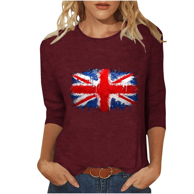FAIWAD Hauts d'Été pour Femmes Manches 3/4 Col Rond Imprimé Tendance Blouses Décontractées Grande Taille