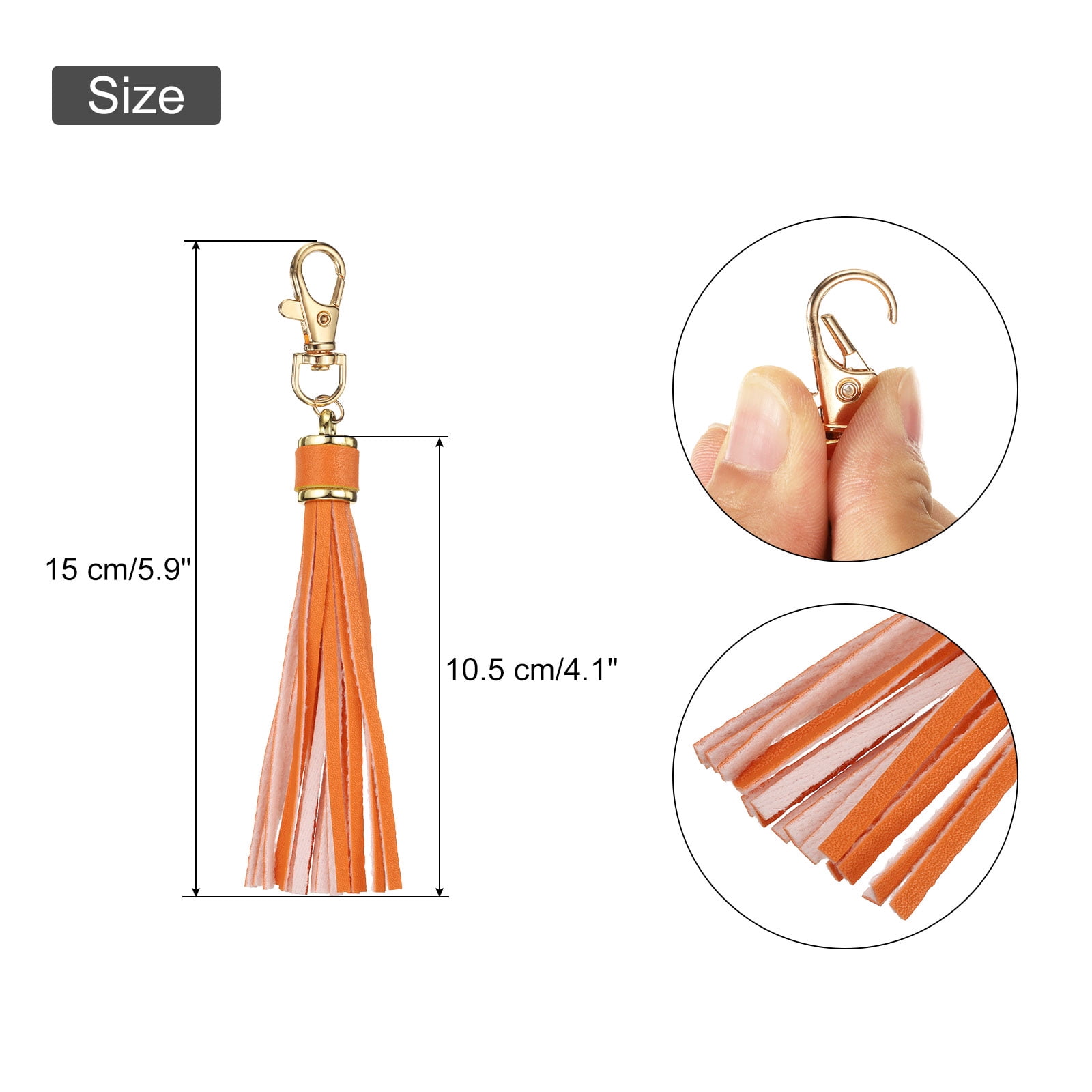 Unique Bargains PU Leather Tassels for Keychain Making Crafting Clasp Orange