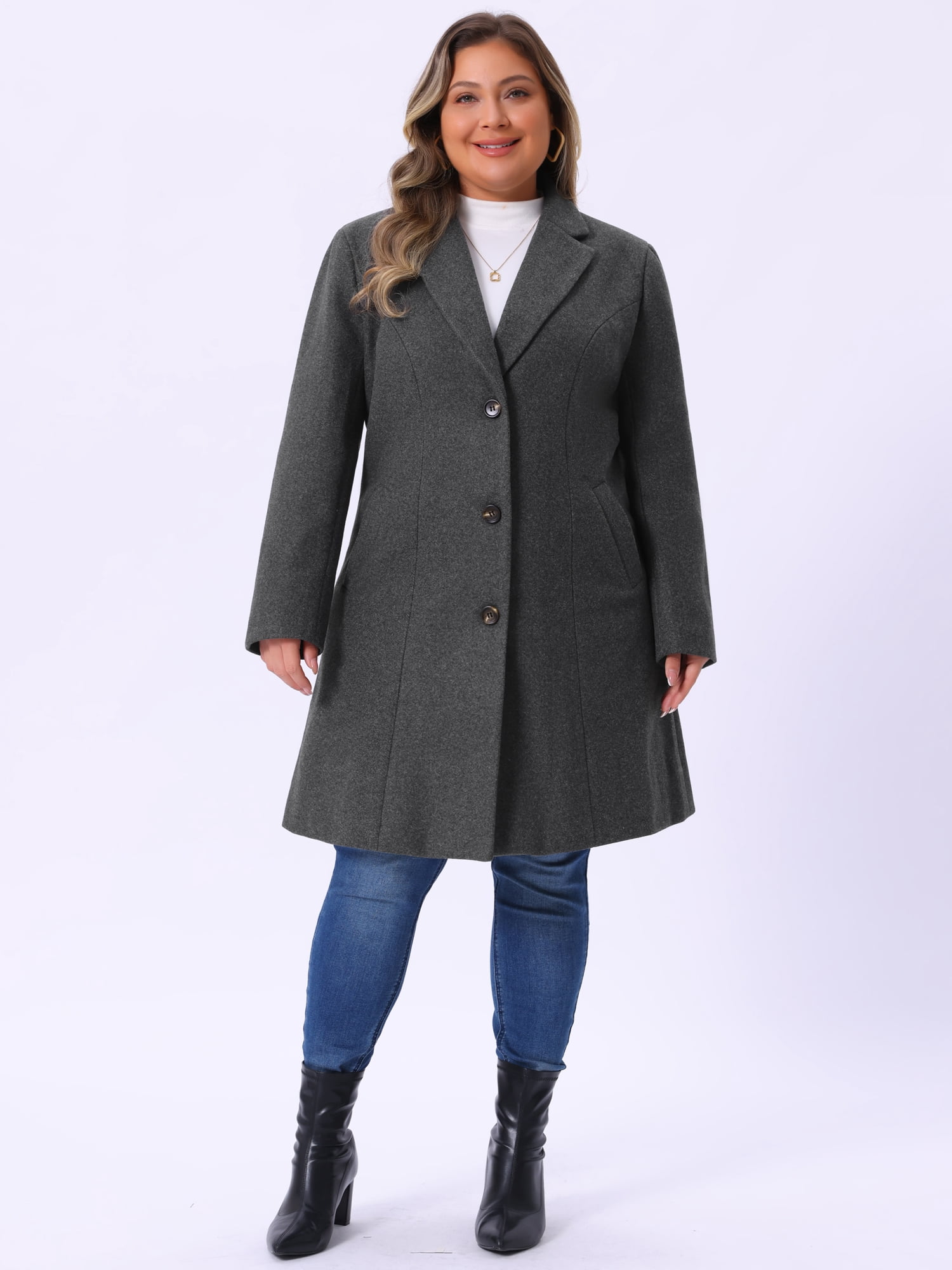 DARING DIVA Women's Plus Size Notched Lapel Single Breasted Trench Coat 2X Dark Gray