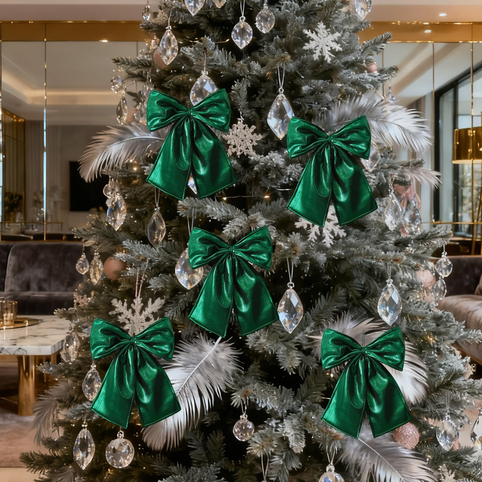 13.78*11.81Inch Christmas Tree Toppers and Decorative Bows with Ties,Vintage Style Ribbon Bowknot for Hanging on Gift Wrapping,Garland Wreath,Front Door Holiday Decor Indoor Outdoor Use