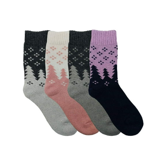 Womens 4-Pack Colorful Treeline Print Lambs Wool Winter Socks