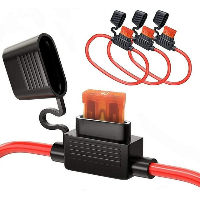 Fuse Holder 10 Gauge, Inline Fuse Holders 10 AWG Waterproof with 40 Amp Fuse, 3 Pack