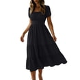 thumbnail image 3 of SROBPTY Summer Dresses for Women Solid Short Sleeve Straight Neck Midi, 3 of 5