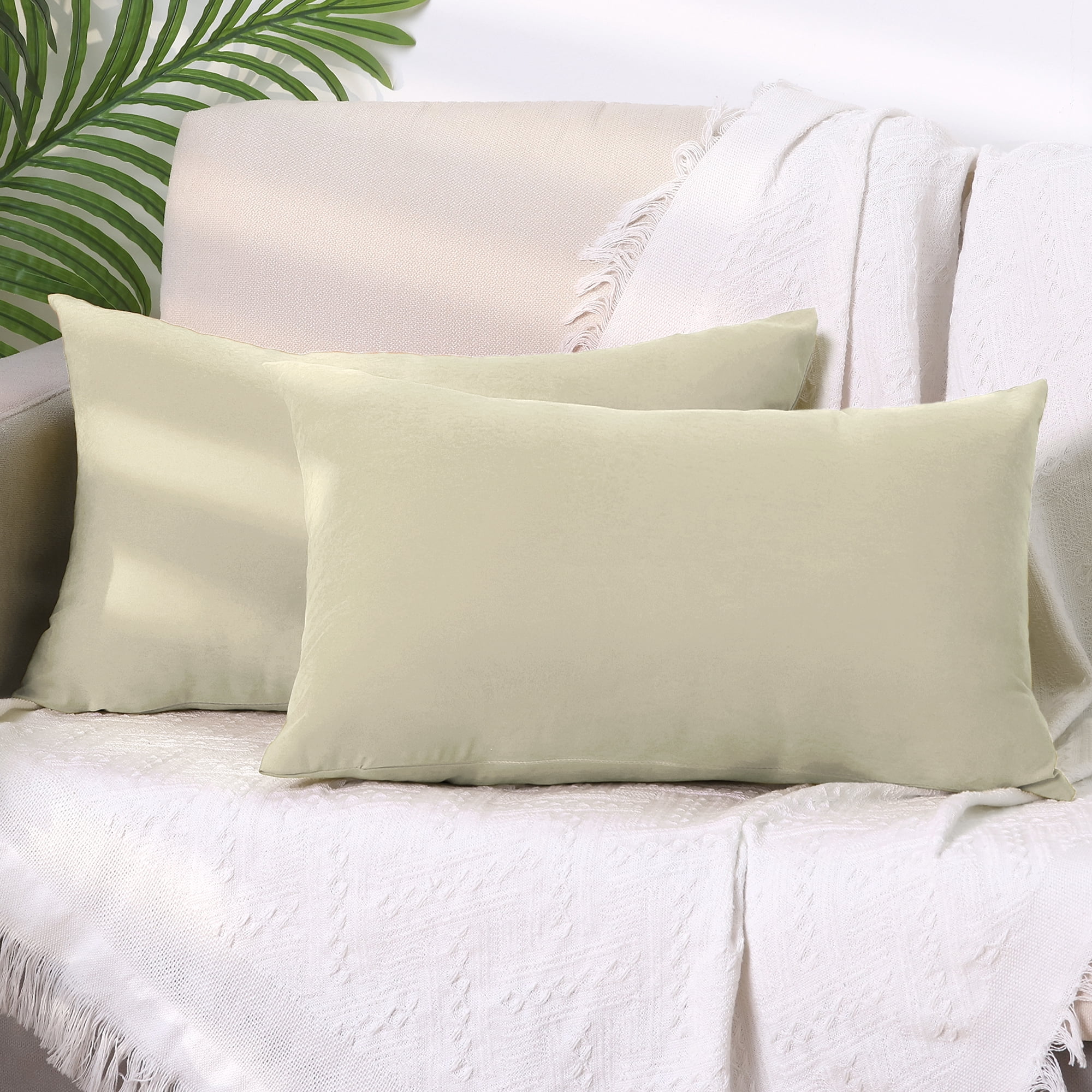 Unique Bargains 1 Pair Solid Color Pillowcases with Hidden Zipper for Bed Sofa and Couch Beige 12" x 20"