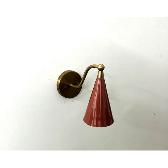 Modern Style Mid Century Raw Brass Wall Lamp Luminaire Dark Red Color