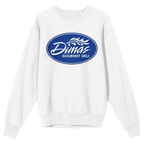 Only Murders In The Building Dima's Gourmet Deli Crew Neck Long Sleeve White Adult Sweatshirt-XL