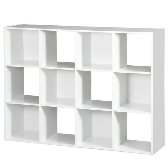 Favory 12 Cube Laminated Wood Reversible Stackable Open Bookcase Display Shelf Storage Organizer for Home and Office Organization, White