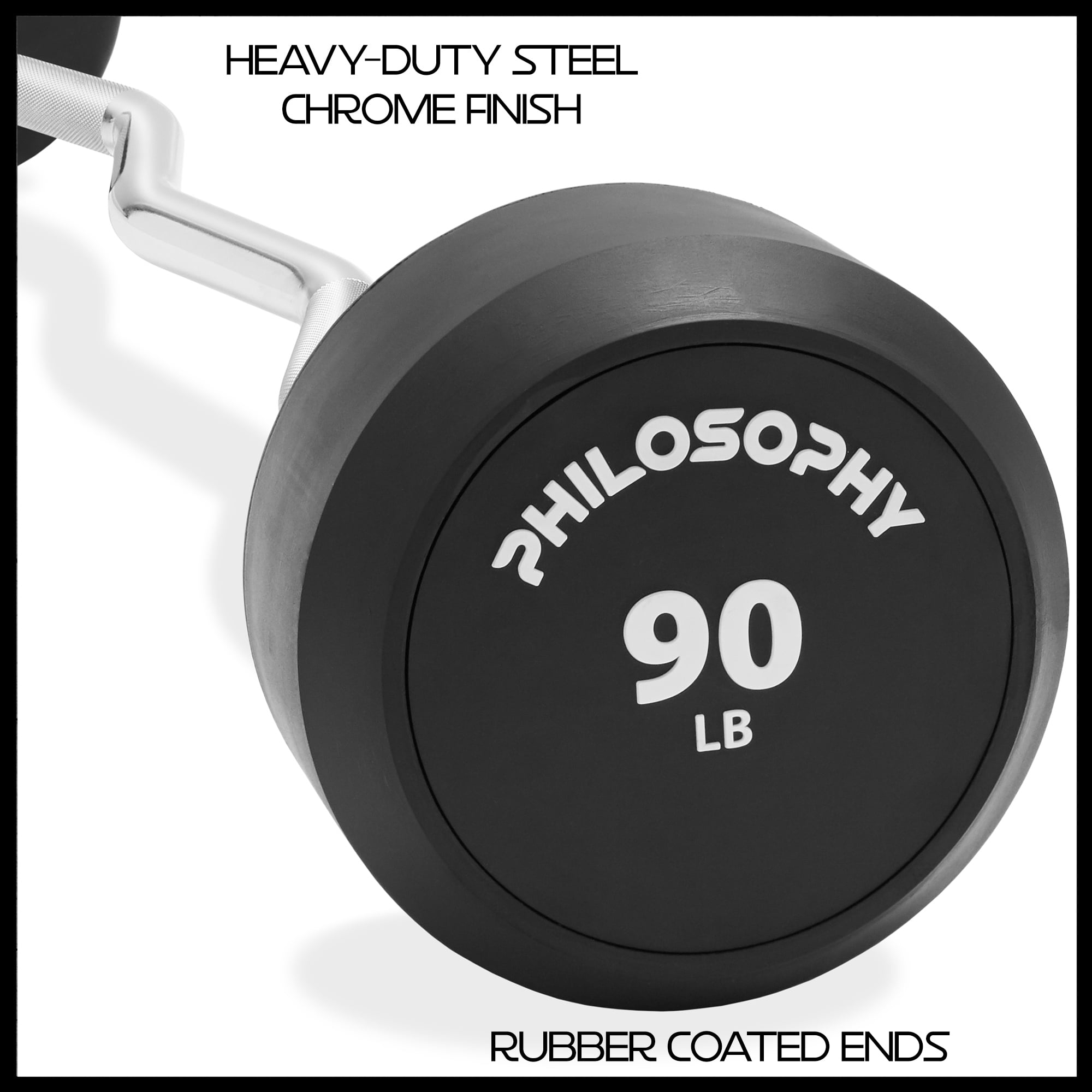 Philosophy Gym Rubber Fixed Barbell, 90 LB Pre-Loaded Weight EZ Curl Bar for Strength Training & Weightlifting