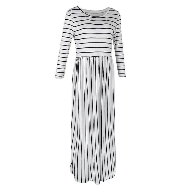 Maxi Plisados de Manga Larga a Rayas Manga 3/4 Mujer Casual - L se describe Hugo vestido maxi a rayas