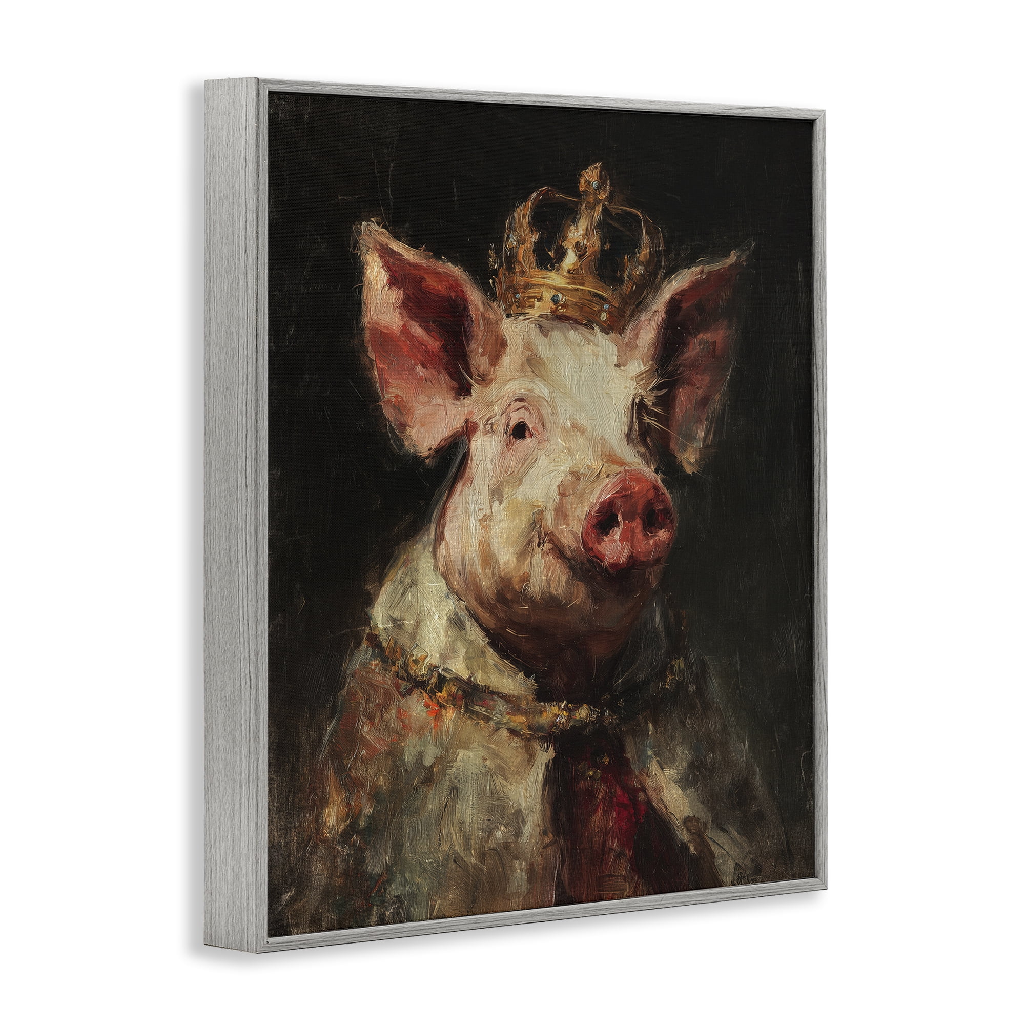 Stupell Industries Royal Swine Portrait Gray Framed Giclee Art, design by Svetlana Aleynikova