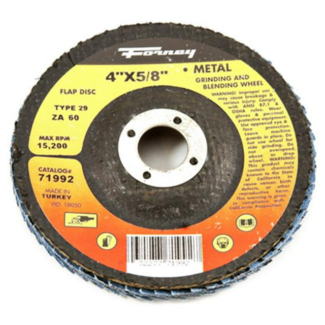 Forney Industries 71992 60 Grit Type 29 Mounted Blue Zirconia Flap Disc - 4 in.