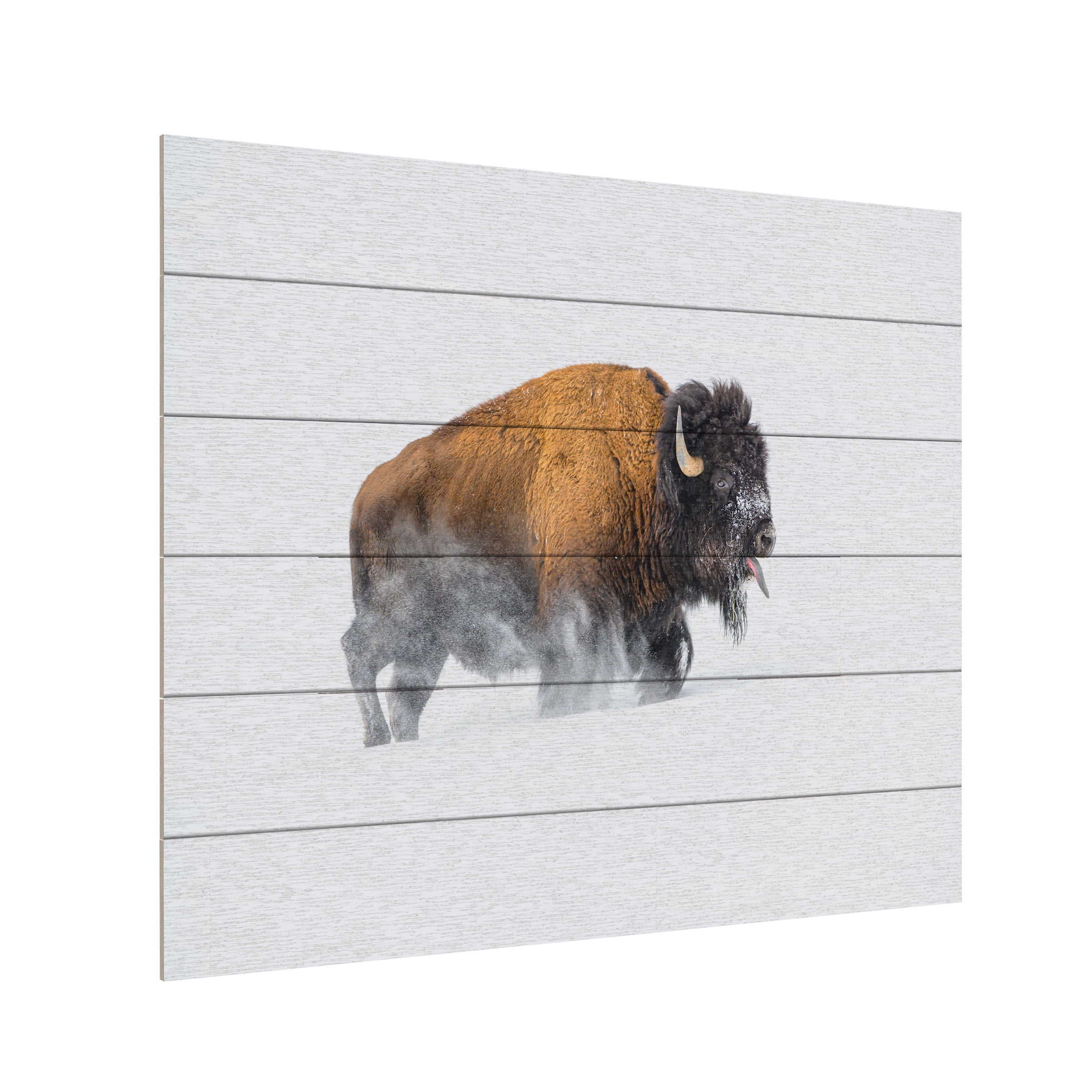 Debbie Hunt 'Bison In The Snow' Wood Slat Art 18x22