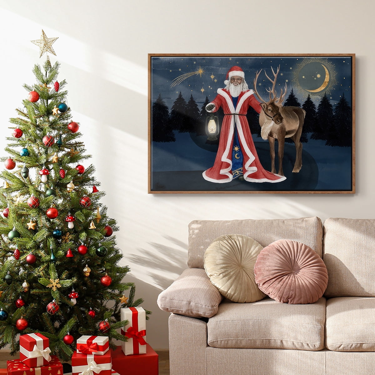 Celestial Christmas Collection A - Framed Gallery Wrapped Holiday Canvas - 27 x 41 - Rosewood Frame
