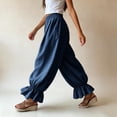 thumbnail image 4 of Women's Boho Harem Pants Casual Smocked High Waist Baggy Trousers with Ruffled Hem Loose Yoga Hippie Flowy Pants for Summer Vacation Lounge and Flattering Everyday Wear, 4 of 6