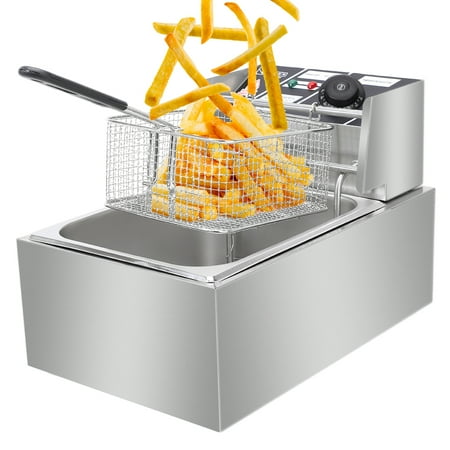 

Commercial Deep Fryer 6.3QT 2500W Professional Electric Countertop Deep Fryer Single Tank Stainless Steel for Restaurant Temperature Control Deep Fryer with Basket Easy to Clean Q4788