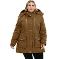 thumbnail image 4 of Soularge Women's Plus Size Winter Coat Warm Puffer Jacket with Fleece lining Hood Coffee 3X, 4 of 11