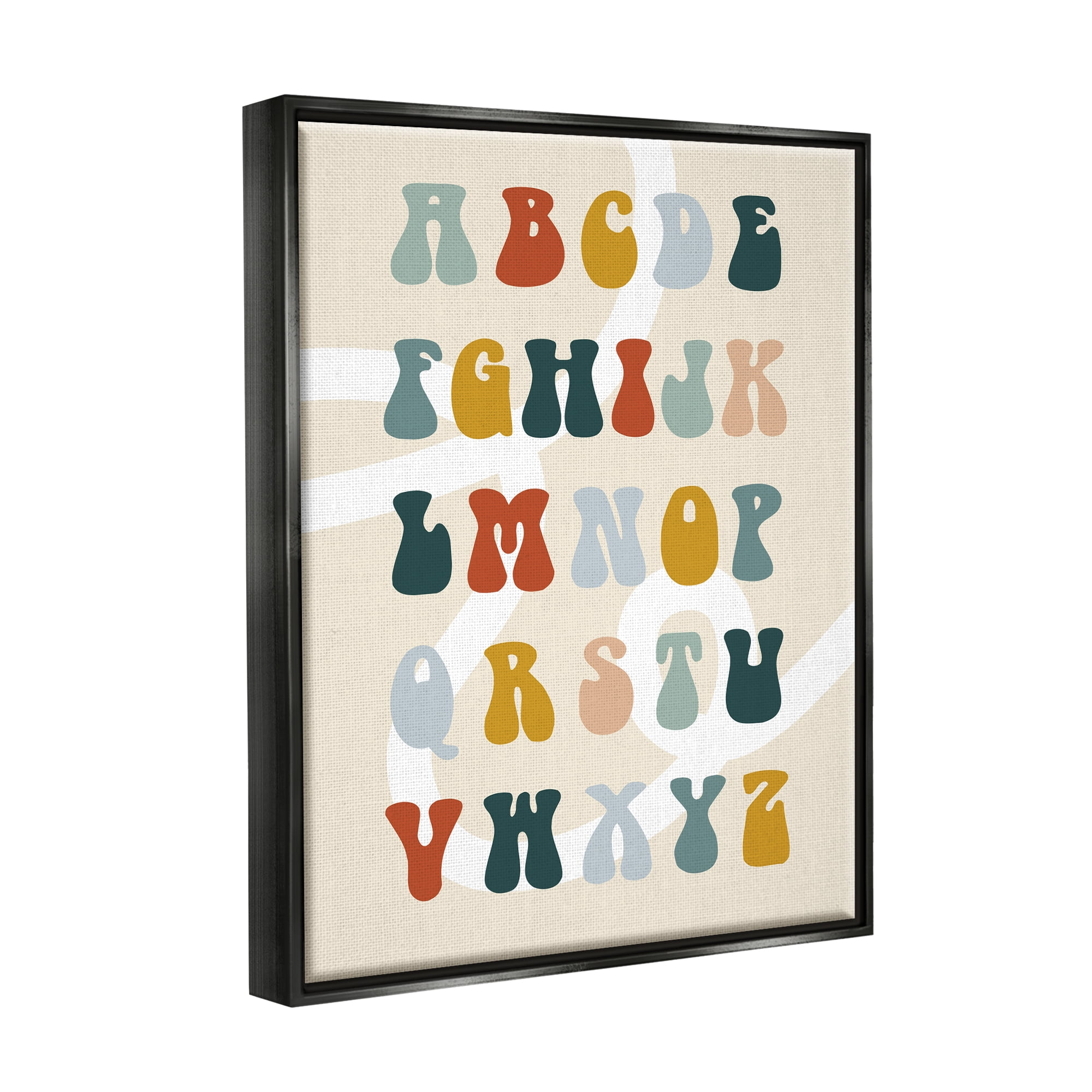 Stupell Industries Earth Tones Alphabet Typography Painting Black Floater Framed Canvas Art Print Wall Art, 25 x 31